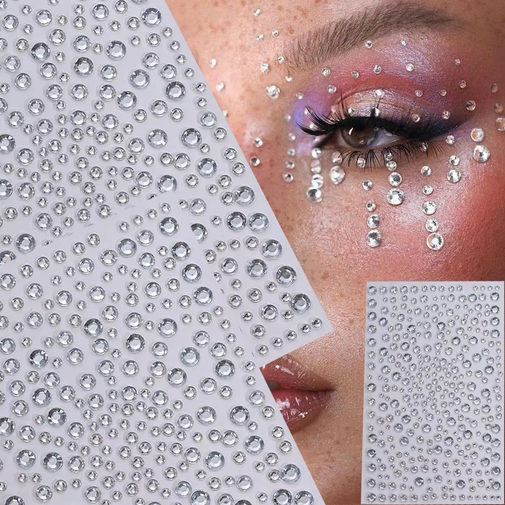 Beauty Glazed Makeup - 1 Sheet Silver-White Glitter 3D Rhinestones