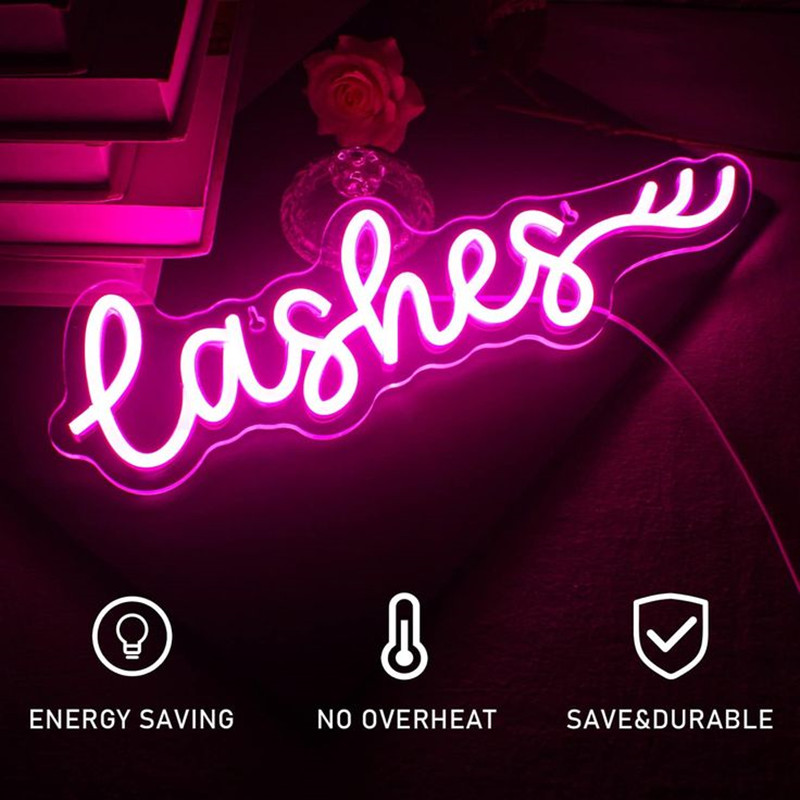 Pink LED Lashes Neon Sign Wall - Beauty Makeup Studio reseña y precio