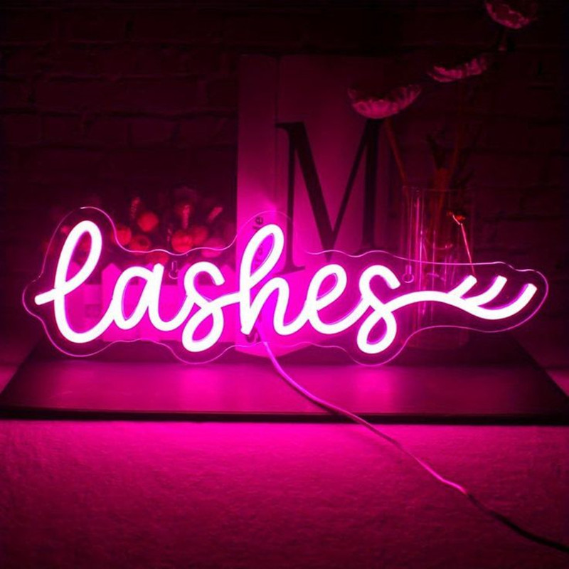 Pink LED Lashes Neon Sign Wall - Beauty Makeup Studio reseña y precio